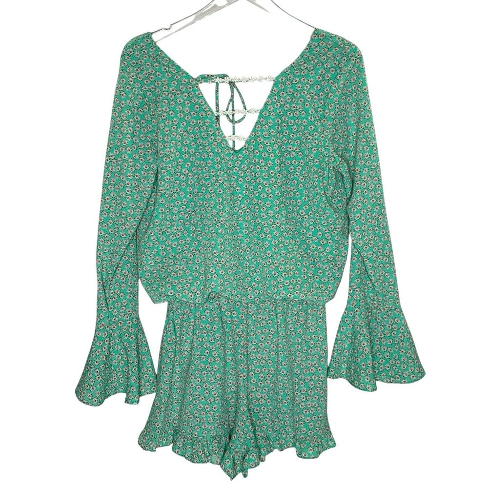 Judith March Green White Ditsy Floral Romper M Daisy Cottage Coquette